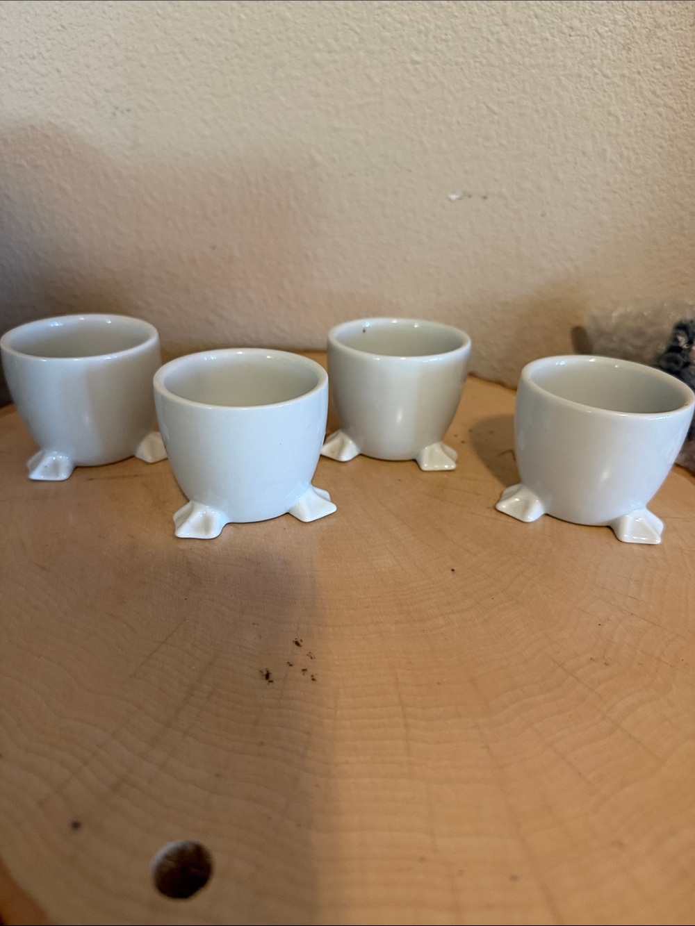 Antique Cuplets with little feet. Aprox 2” tall and 2” across. Mid century era.
